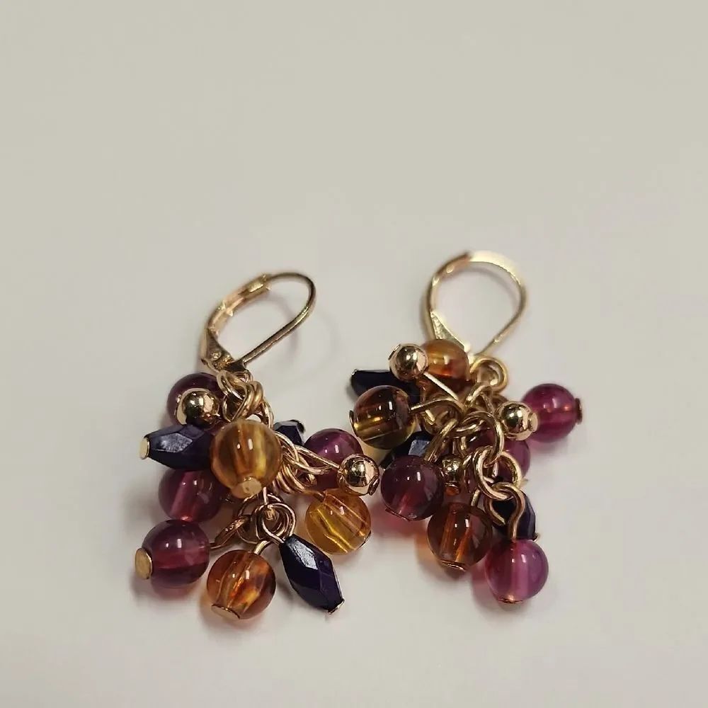 Erica Lyons Gold and Purple Beaded Earrings